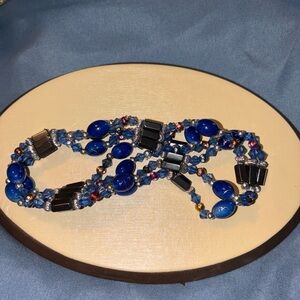 Blue and Black Beaded Necklace magnetic bracelet